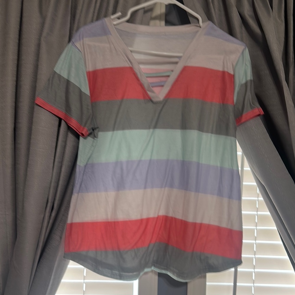 Amazon Multicolor Striped V-Neck Tee